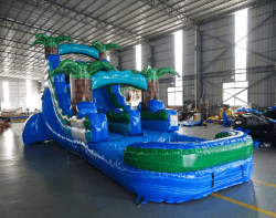 15′ Island Drop Single Lane Water Slide w/pool